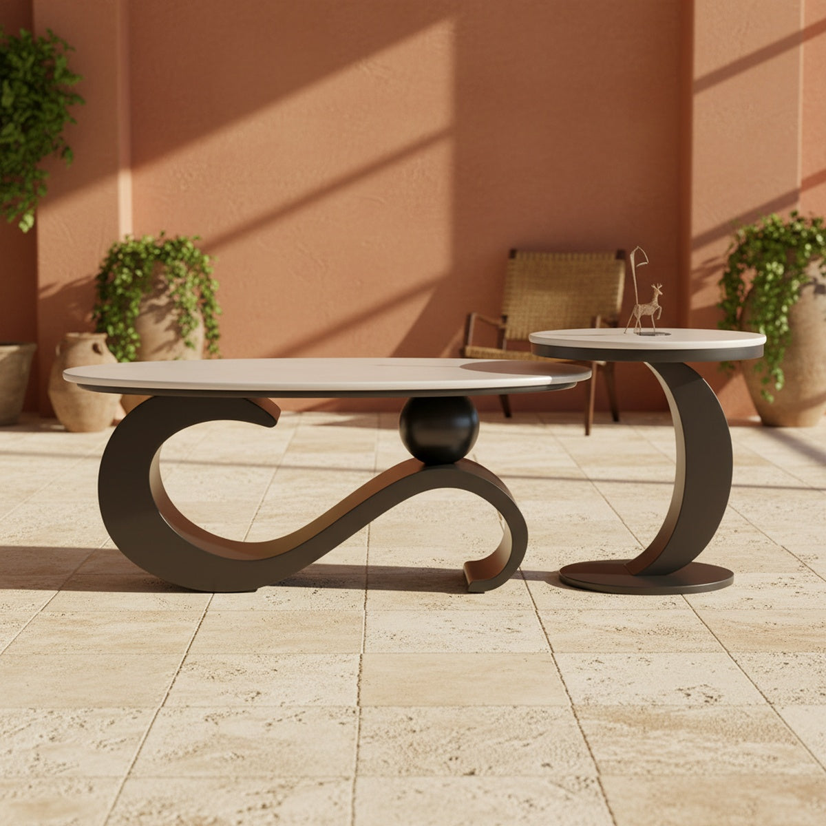 The Inox Sculptural Centre Table Set of 2