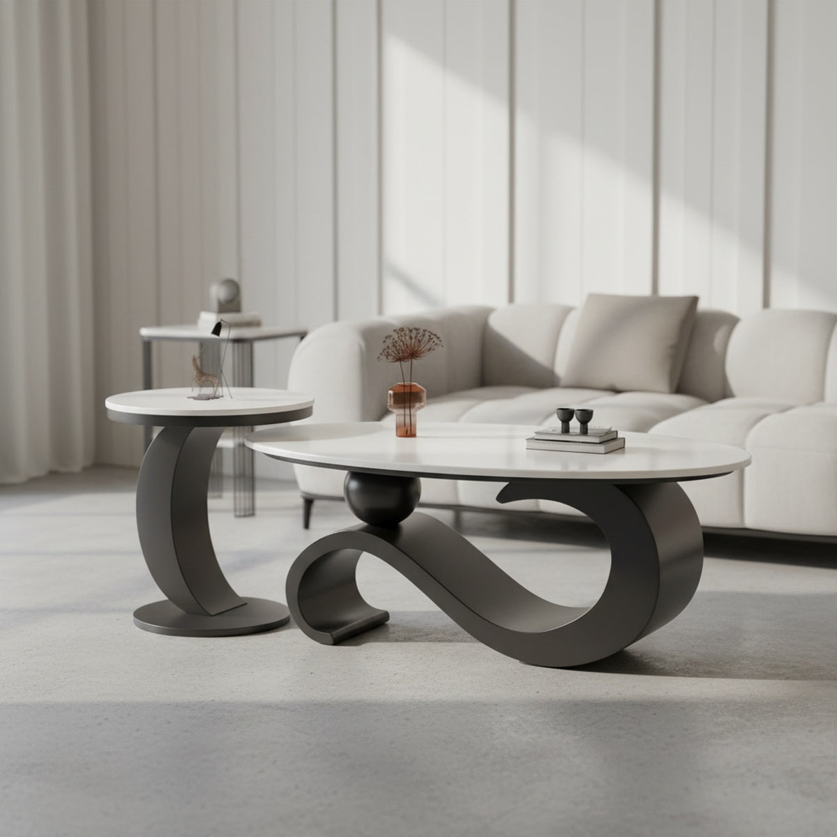 The Inox Sculptural Centre Table Set of 2