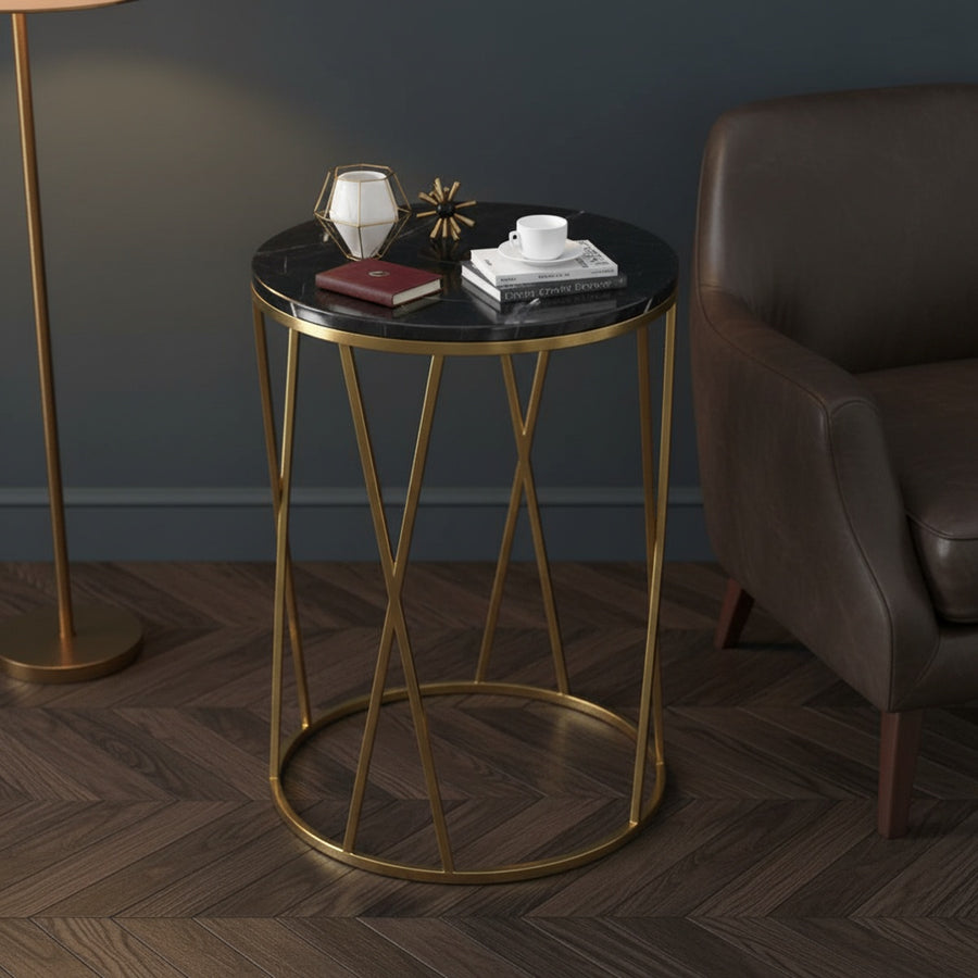 Twisted Gold Black Marble End Table