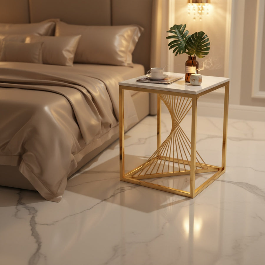 Twisted Gold Marble End Table