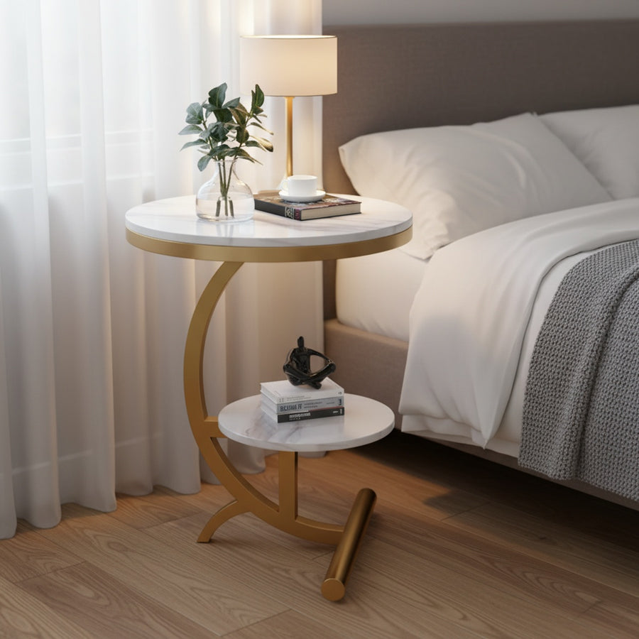 Two-Tier Gold Marble C-Table