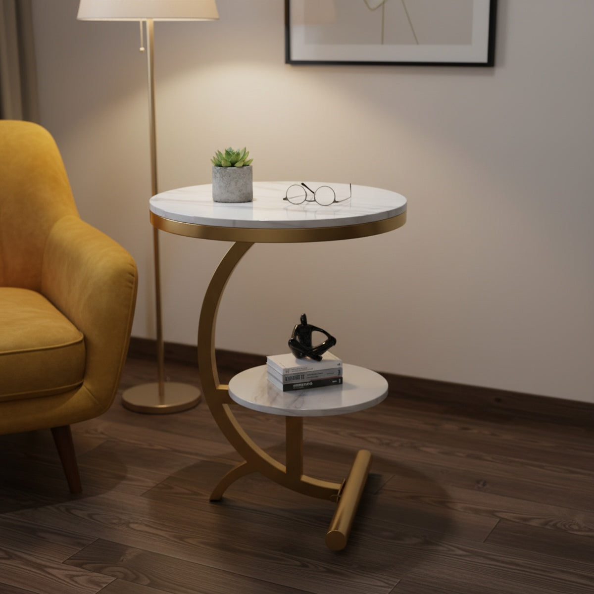 Two-Tier Gold Marble C-Table