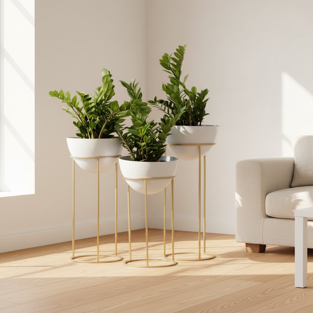 White and Gold Ovate Planter (Set of 3)