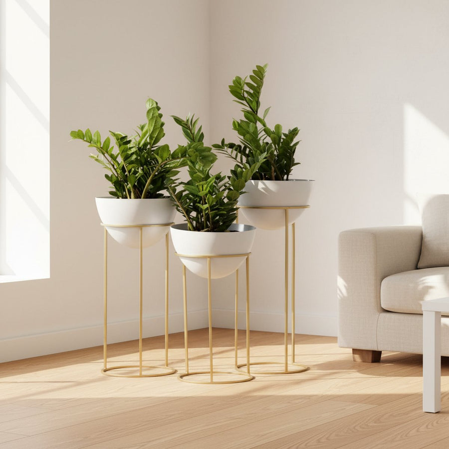 White and Gold Ovate Planter (Set of 3)