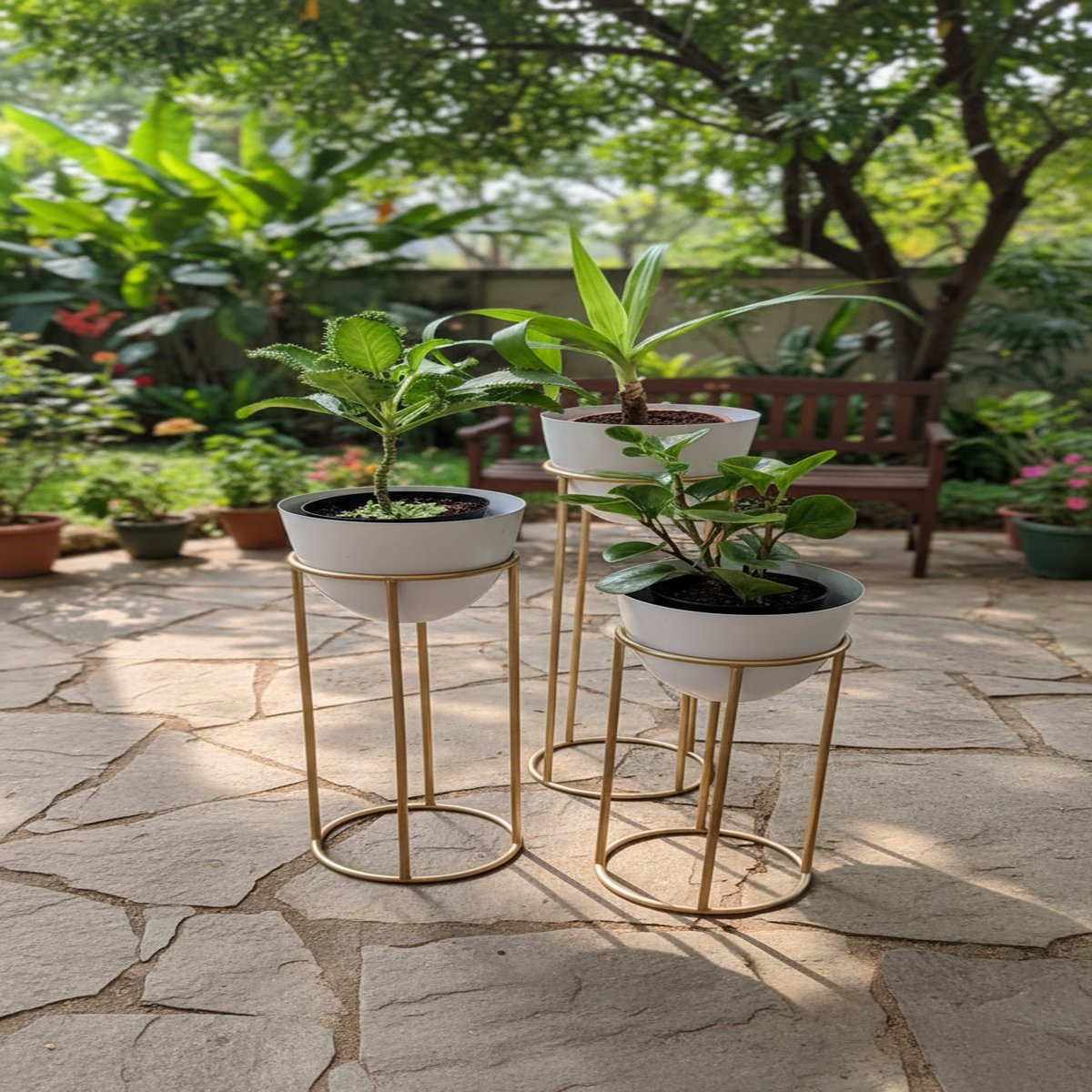 White and Gold Ovate Planter (Set of 3)