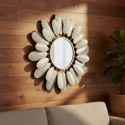 White Feather Metal Wall Mirror