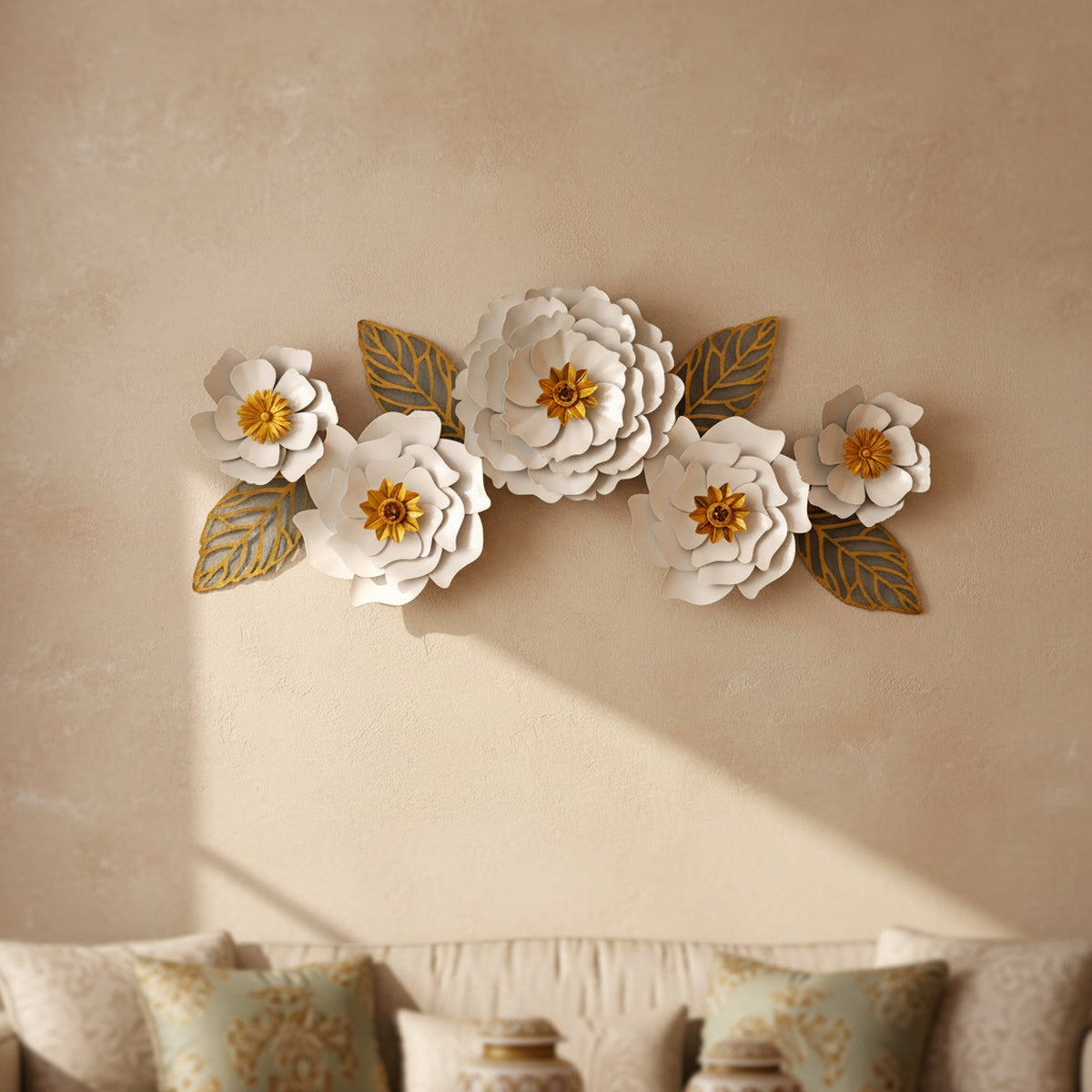 White Floral Metal Wall Art
