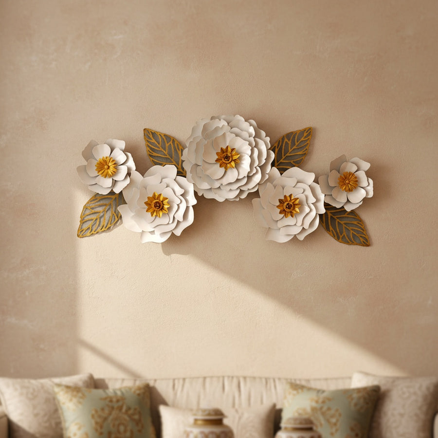 White Floral Metal Wall Art