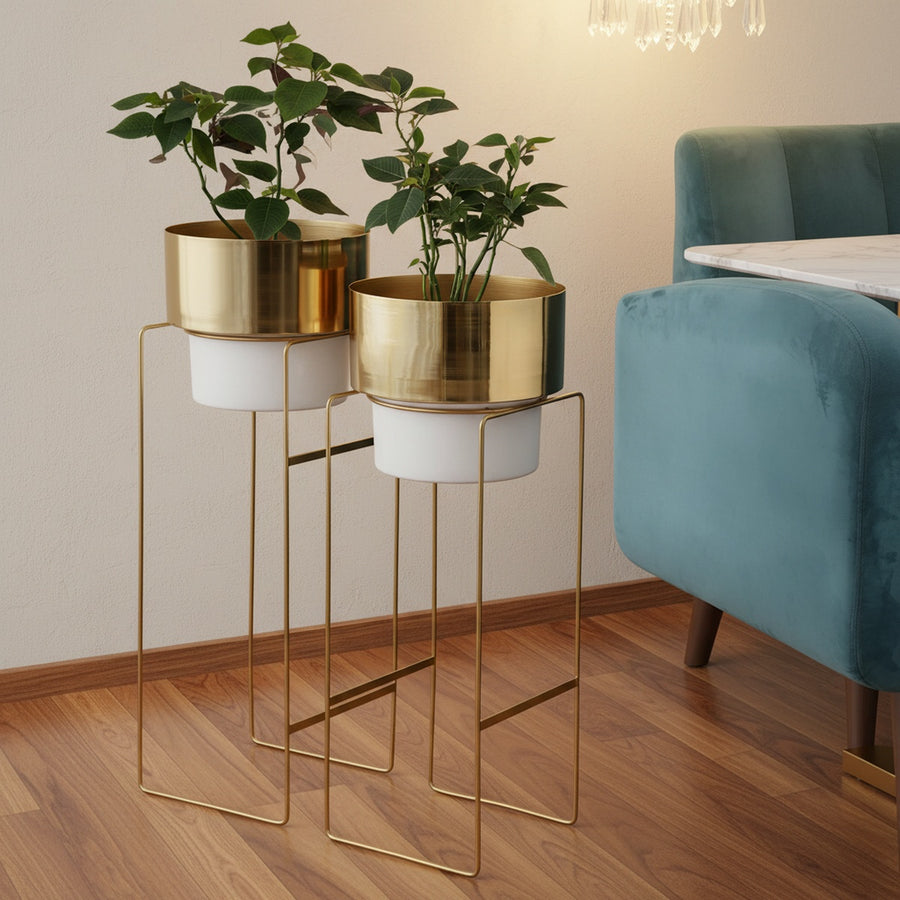 White Gold Cylindrical Planter Set of 2