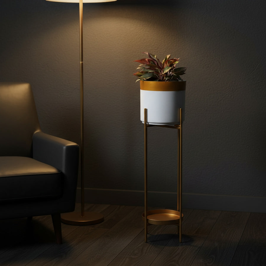 White and Gold Metal Planter Set of 2