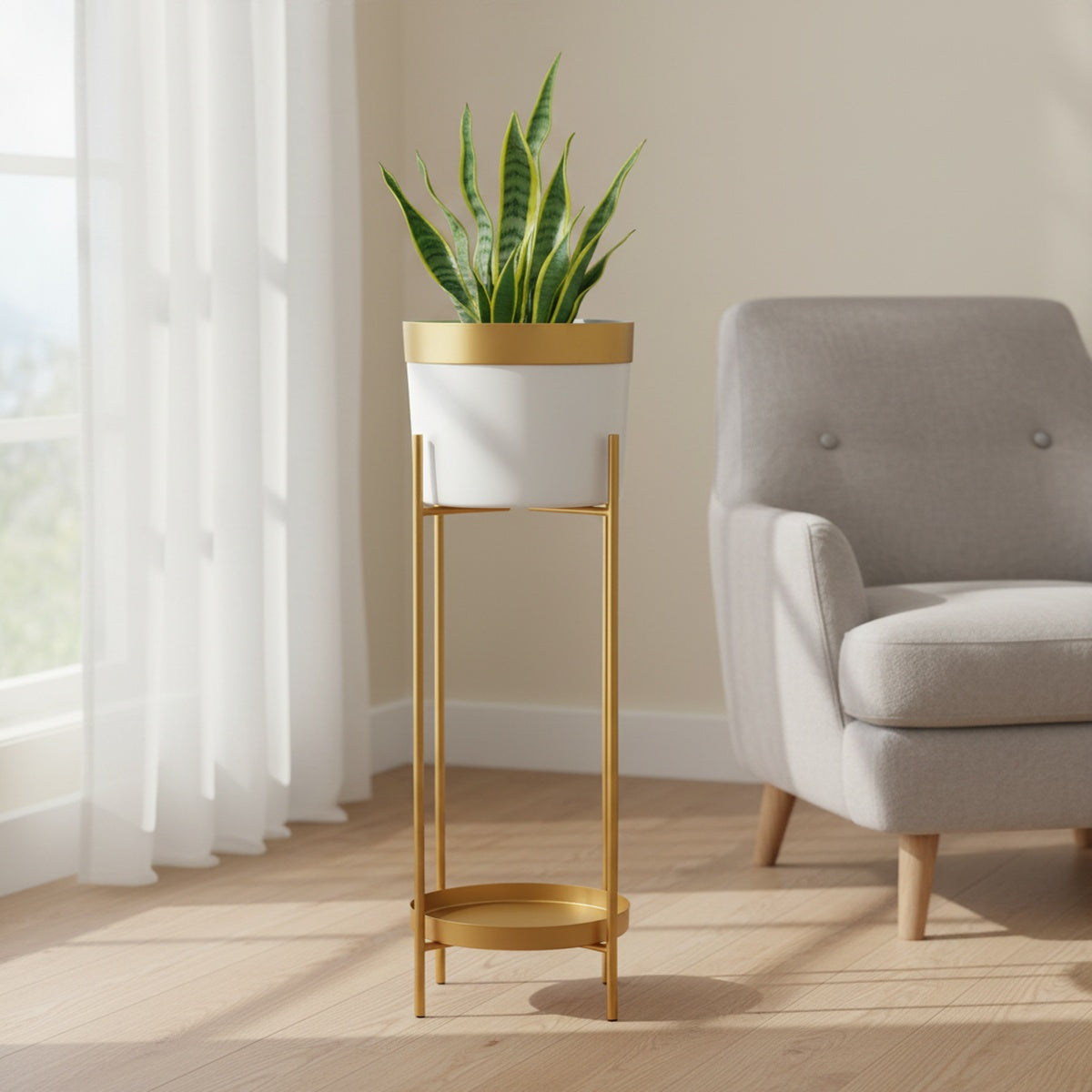 White and Gold Metal Planter Set of 2