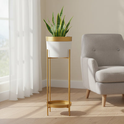 White and Gold Metal Planter Set of 2