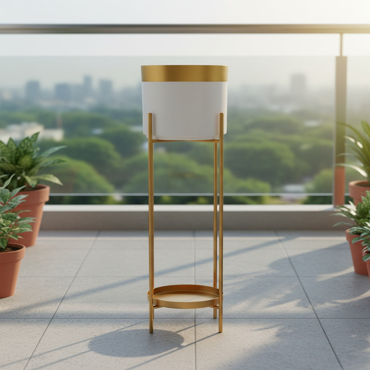 White and Gold Metal Planter Set of 2