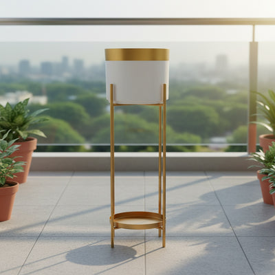 White and Gold Metal Planter Set of 2