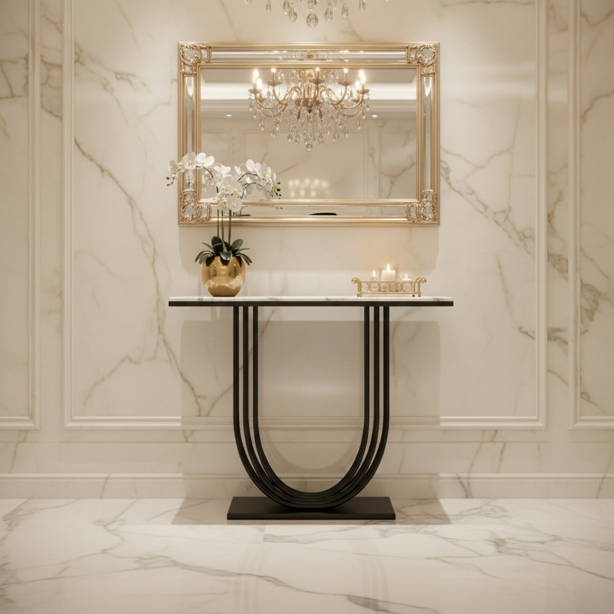 White Marble Black Arch Console Table