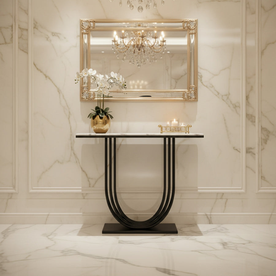 White Marble Black Arch Console Table