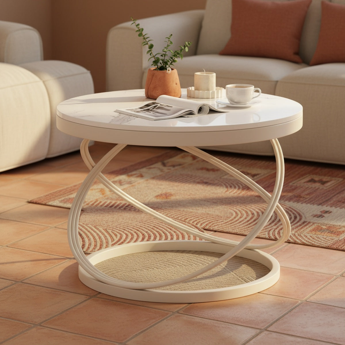 White Marble Geometric Coffee Table | Gold Frame