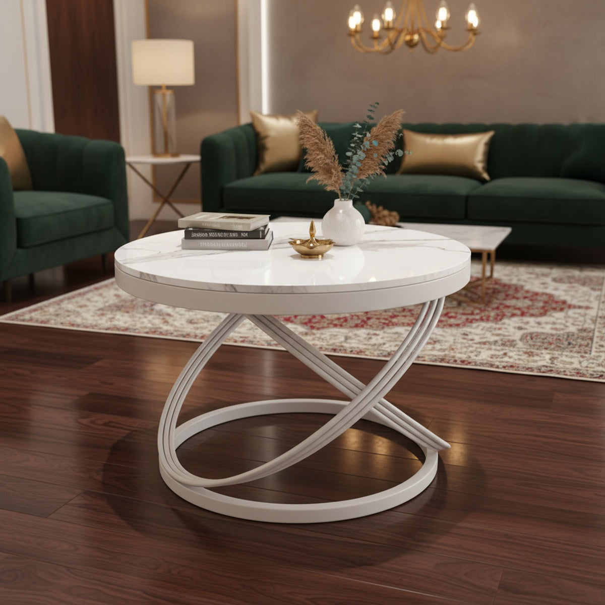 White Marble Geometric Coffee Table | Gold Frame