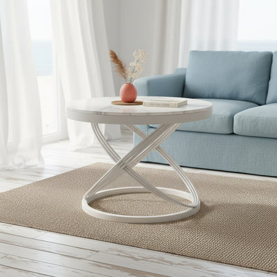 White Marble Geometric Coffee Table | Gold Frame