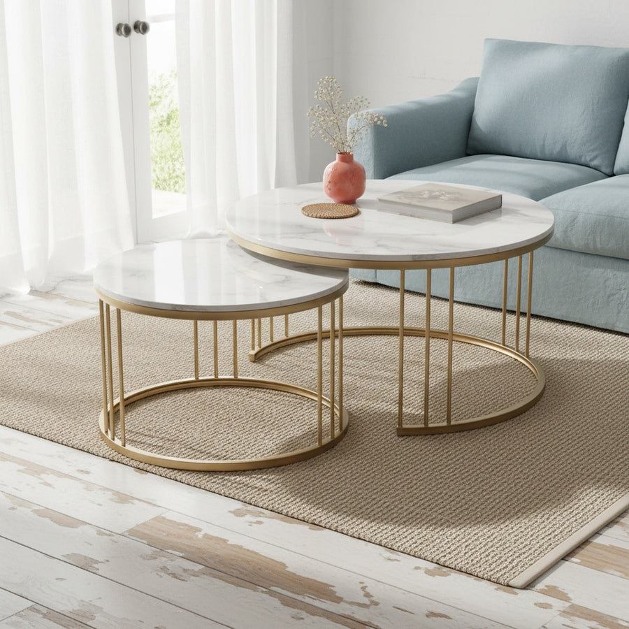 White Marble Gold Nesting Table Set of 2