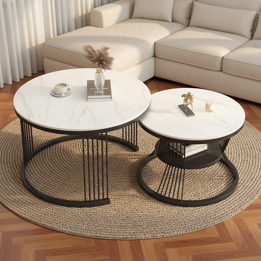 White Marble Nesting Table Set with Shelf