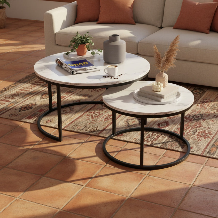 White Marble Round Nesting Tables | Set of 2