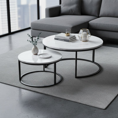White Marble Round Nesting Tables | Set of 2