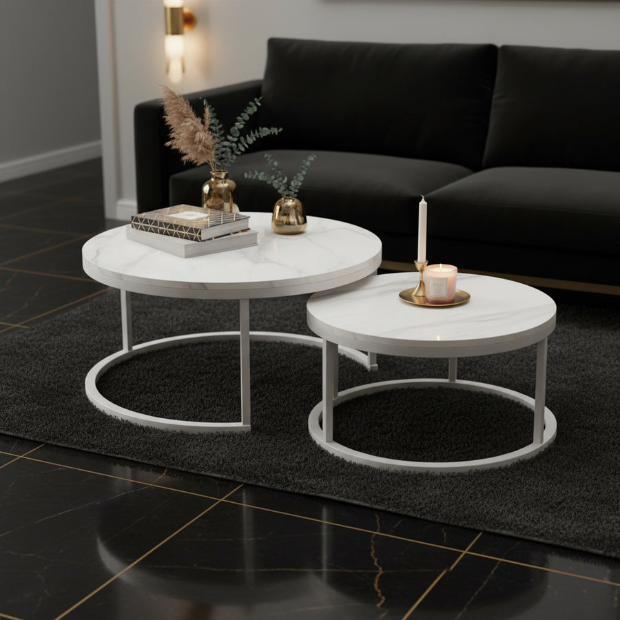 White Marble Modern Nesting Tables | Set of 2
