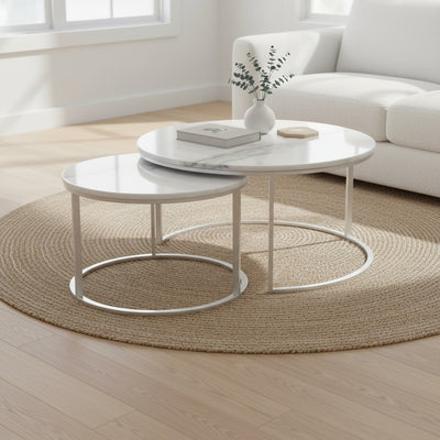 White Marble Modern Nesting Tables | Set of 2