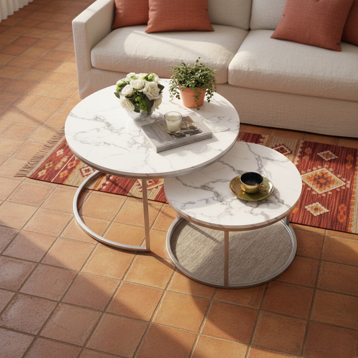 White Marble Modern Nesting Tables | Set of 2