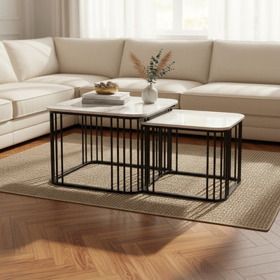 White Marble Square Nesting Table Set of 2